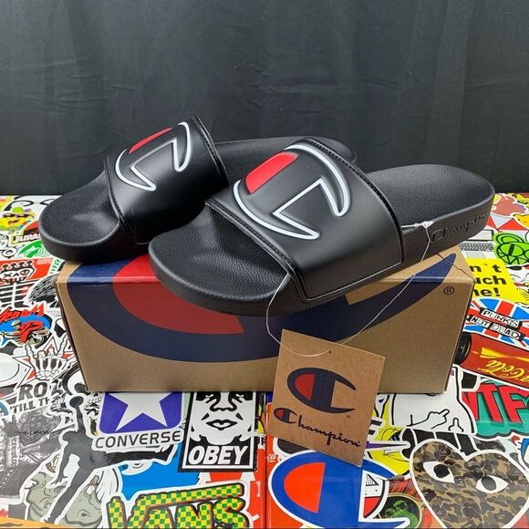 Champion Classic Black Slides Womens 6 / 7 - Picture 1 of 10